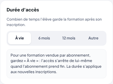 La carte Durée d'accès